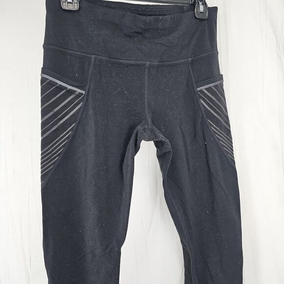 Athleta Shimmer Stripe Relay 2.0 Tights Black Pockets 870931 Womens Size Medium - Picture 5 of 9